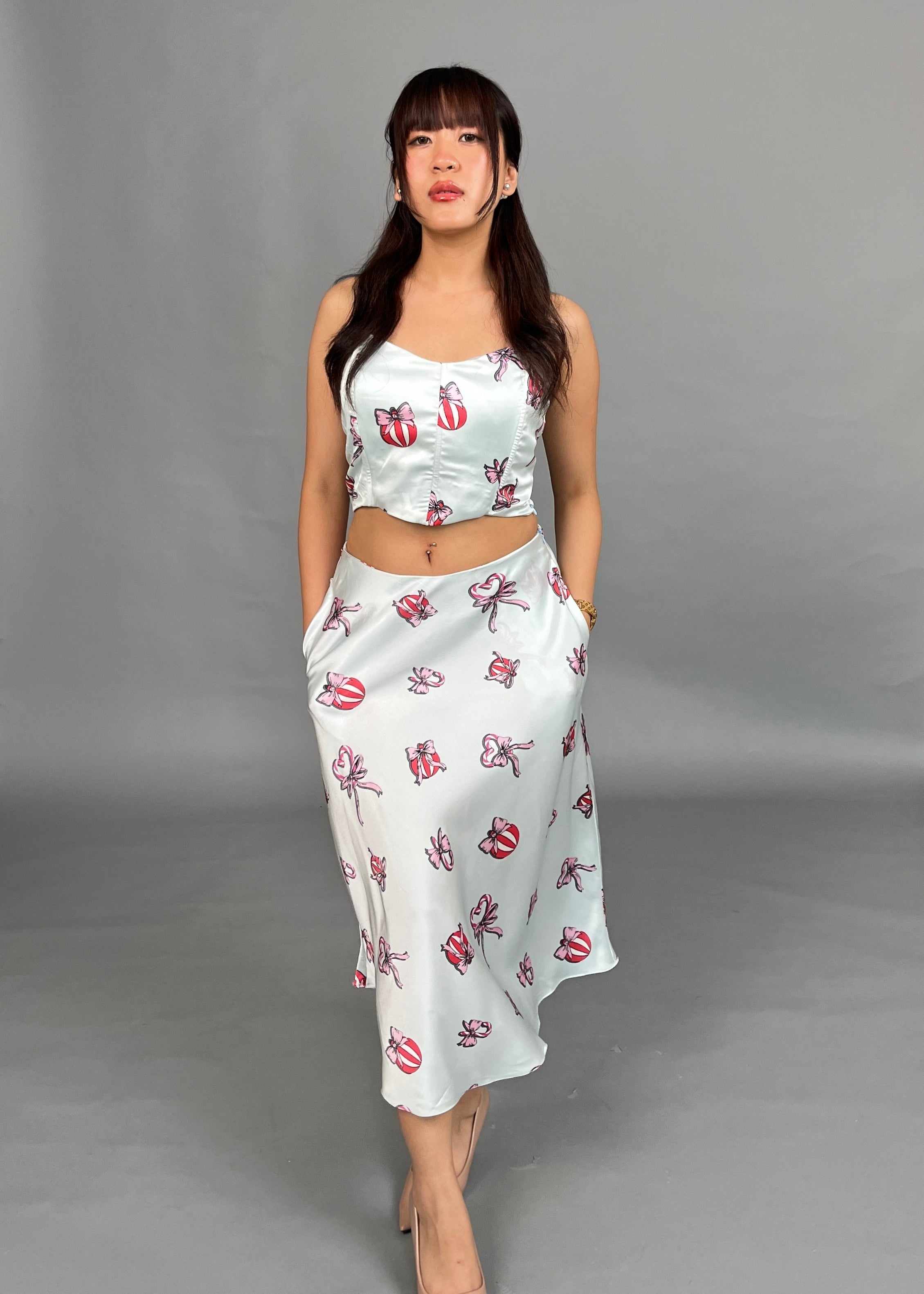 Amara Baby Blue Midi Satin Skirt