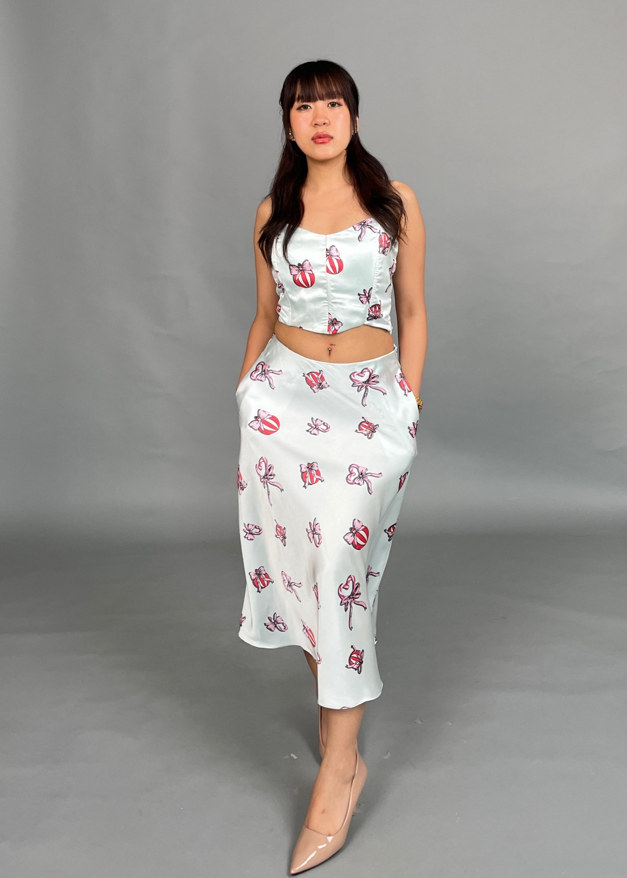 Amara Baby Blue Midi Satin Skirt
