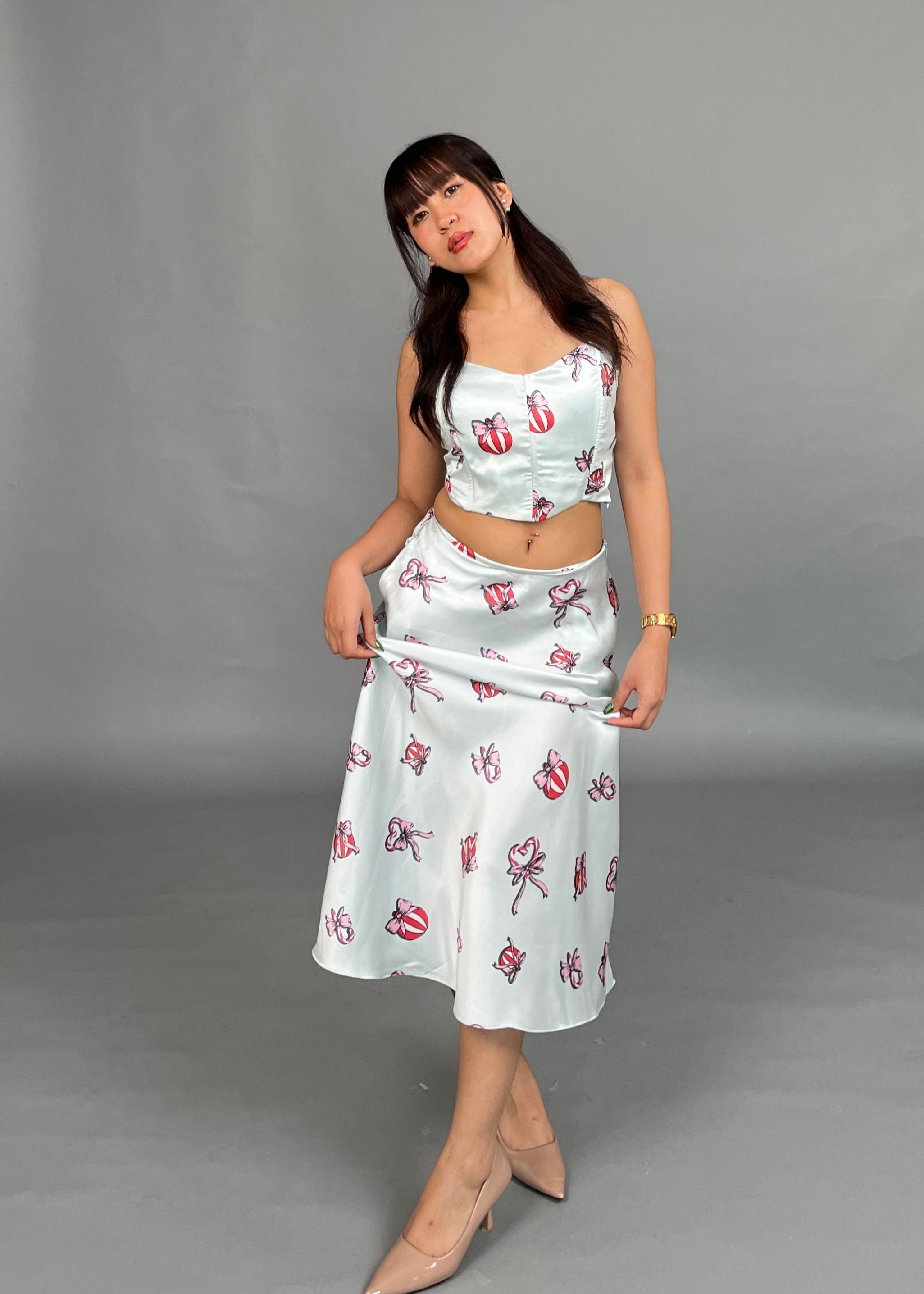 Amara Baby Blue Midi Satin Skirt