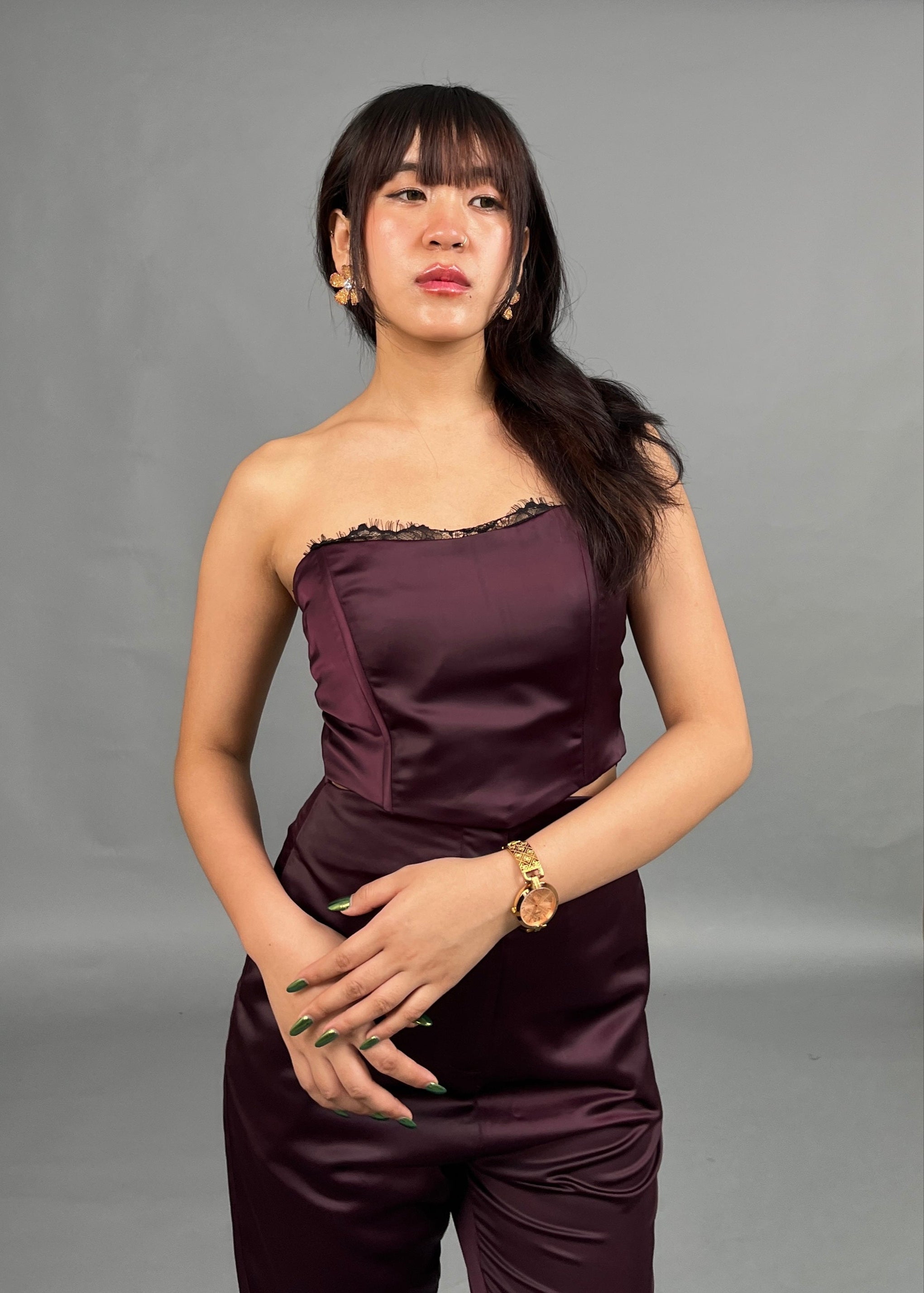 Lana Wine Lace Corset top