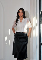 Lexie Black Satin Midi Skirt