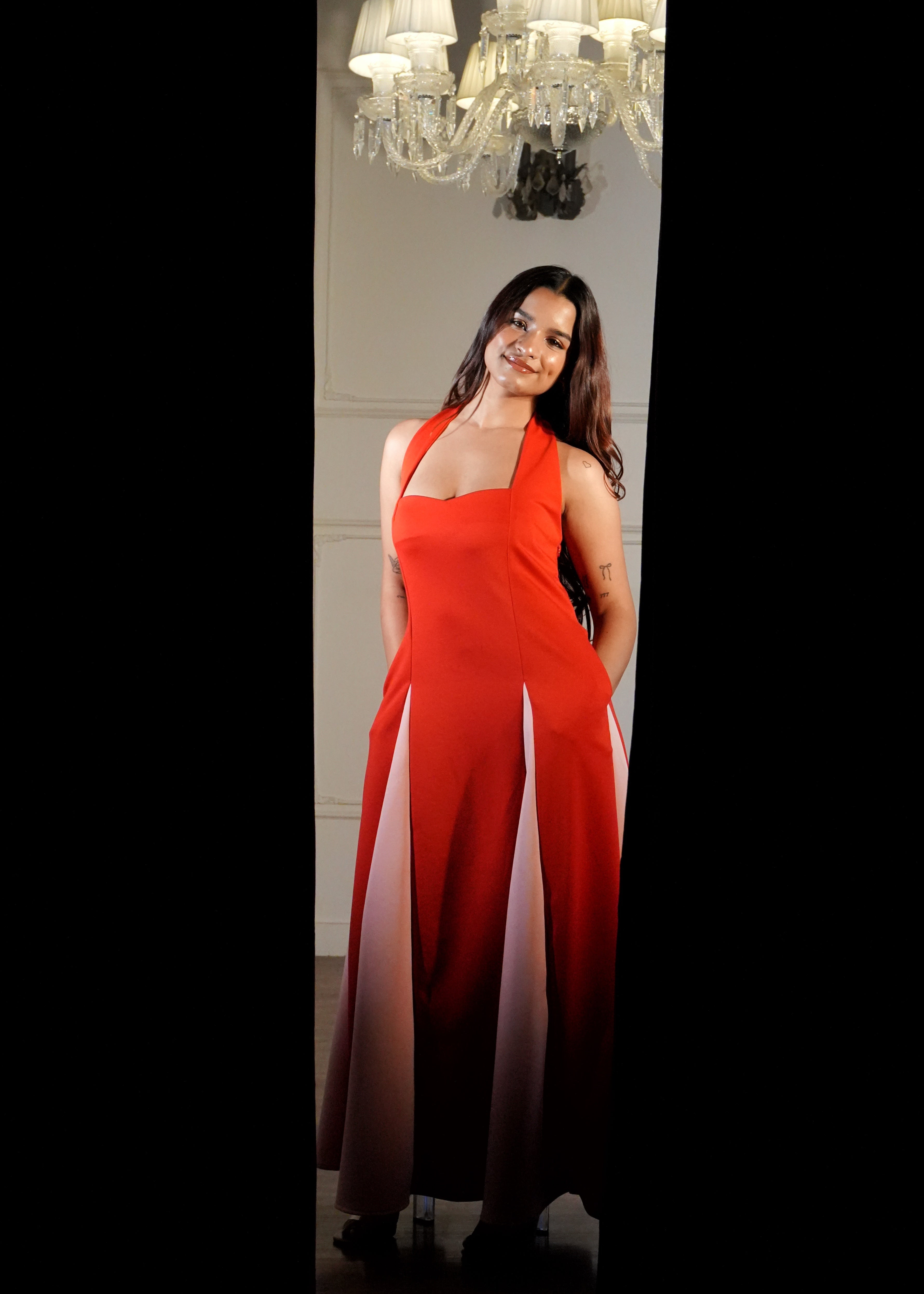 Callie Red-Pink Panelled Gown