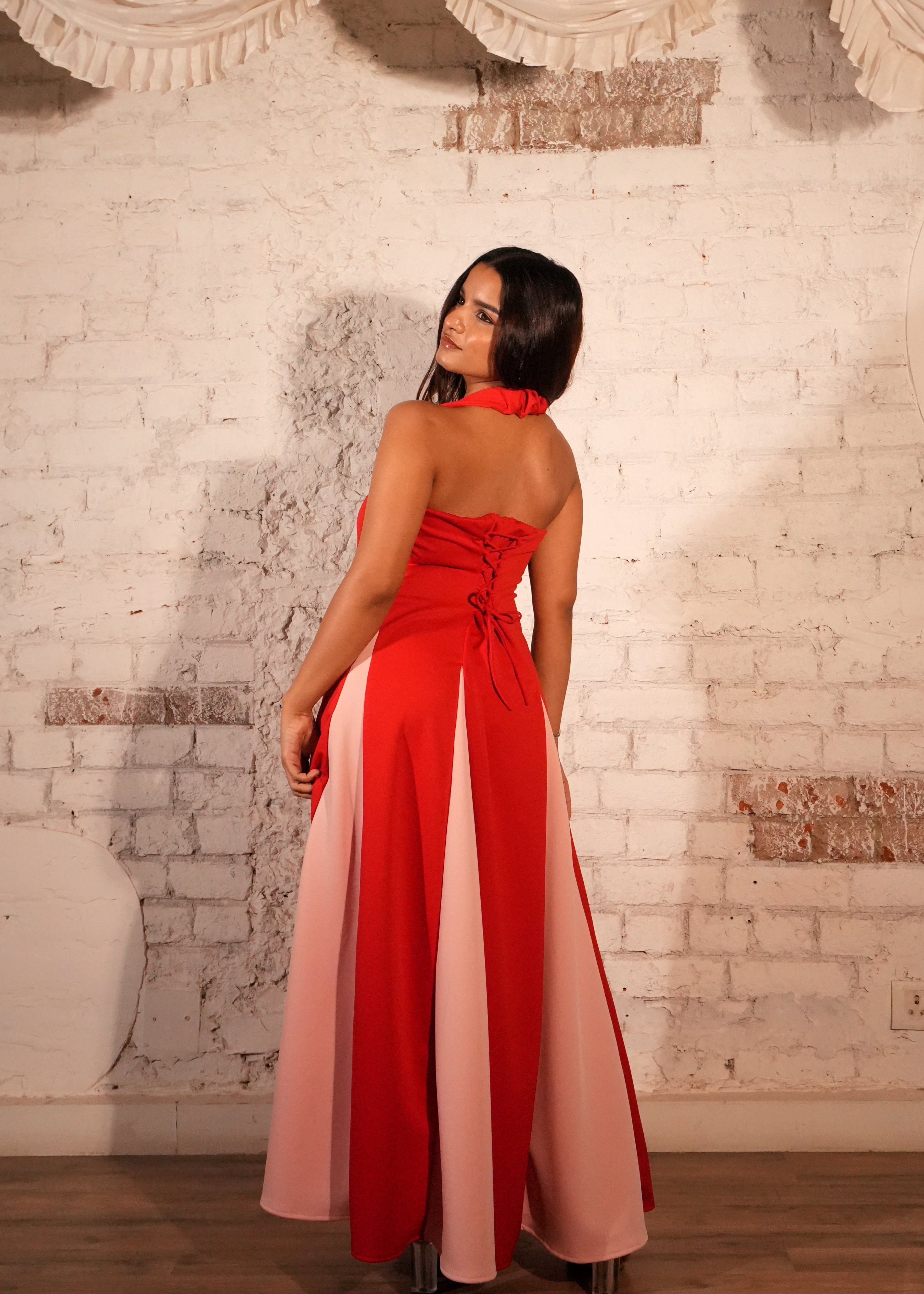 Callie Red-Pink Panelled Gown