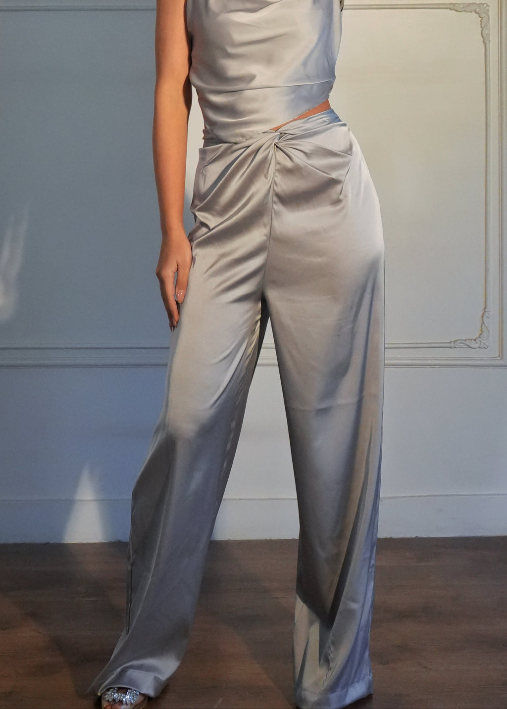 Cristina Grey Satin trousers