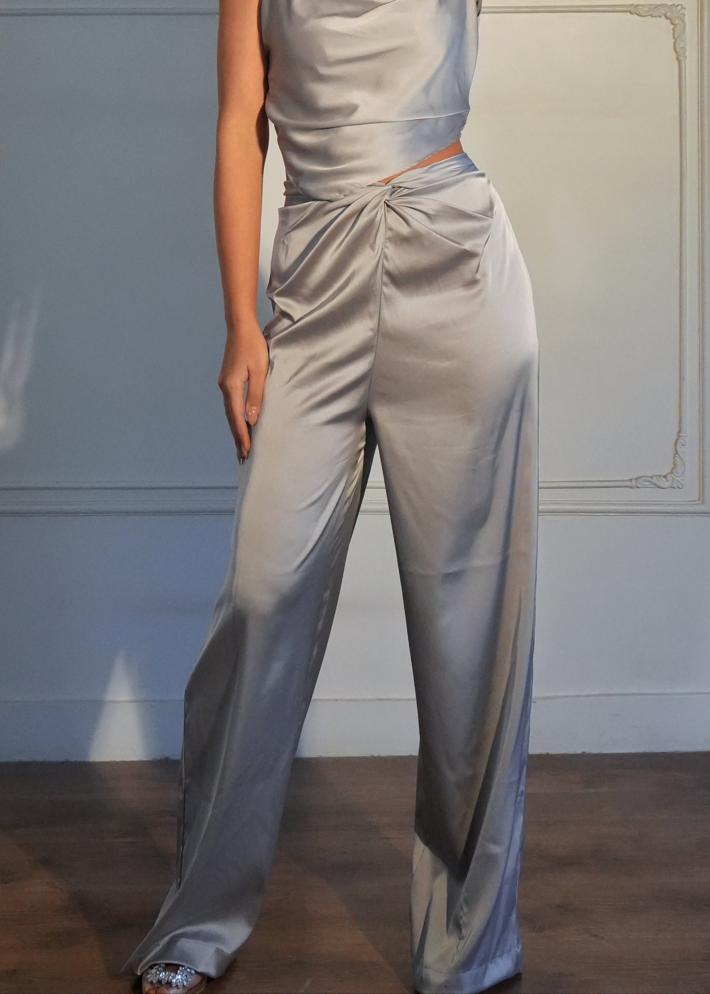 Cristina Grey Satin trousers