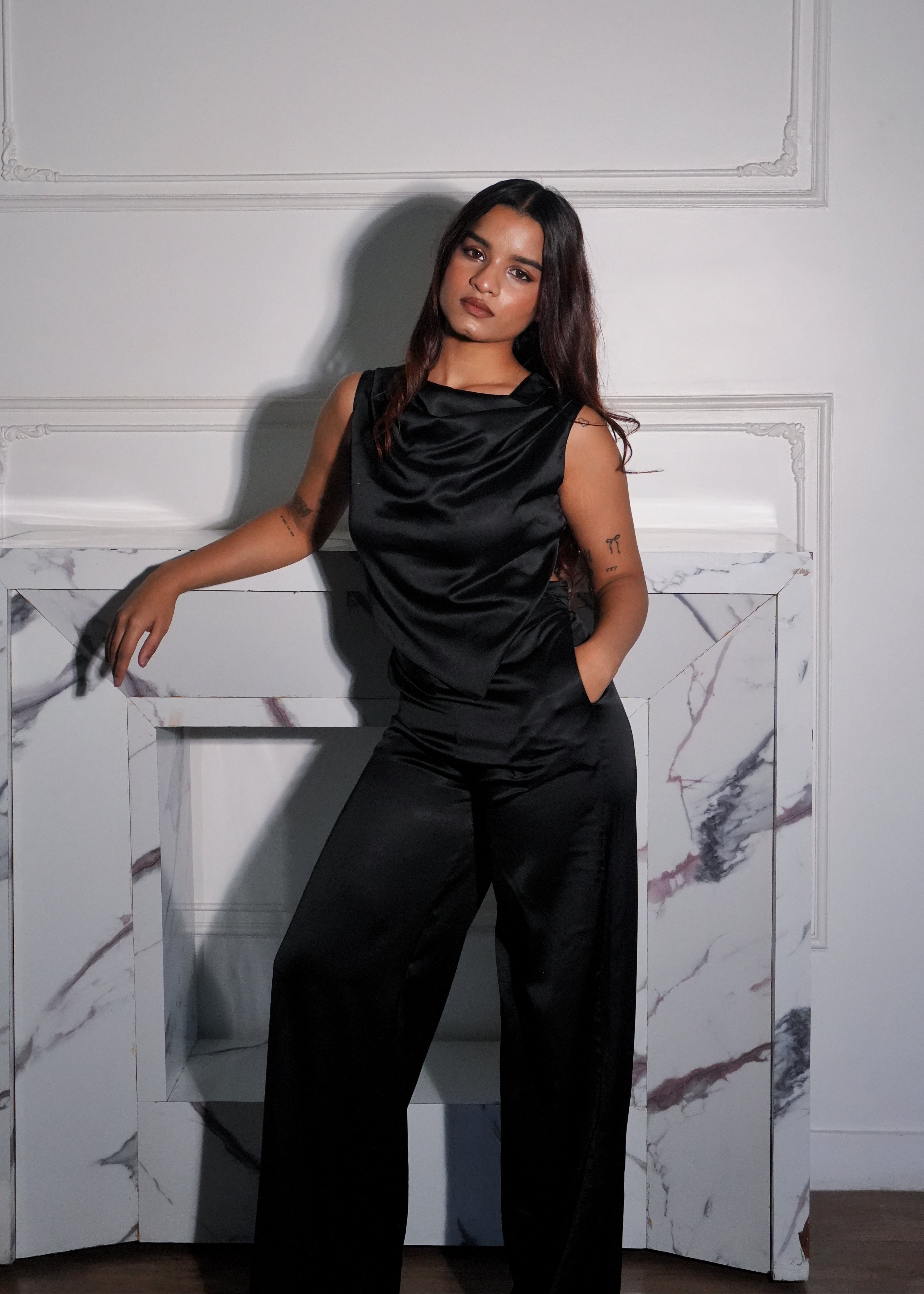 Addison Black Draped Trousers